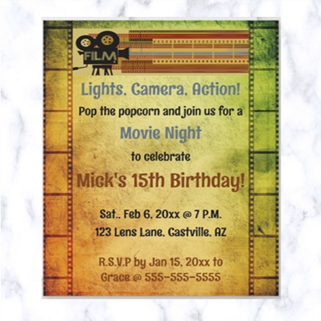 Födelsedagsfesten Redigerbar filmkväll Inbjudningar (Skapare uppladdad)