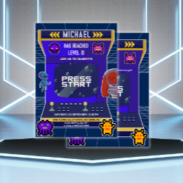 Födelsedagsfesten Retro Pixels Video Game Arcade Inbjudningar