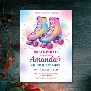 Födelsedagsfesten Retro Rainbow Roller Skate Inbjudningar