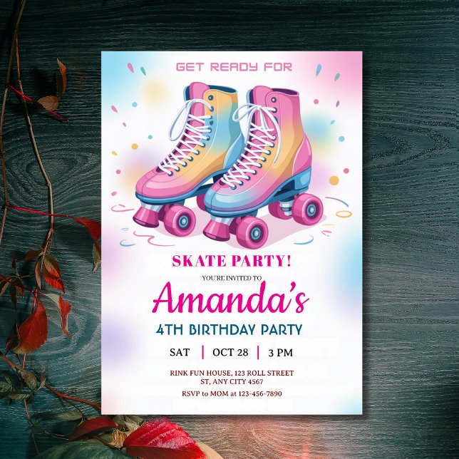 Födelsedagsfesten Retro Rainbow Roller Skate Inbjudningar (Retro Rainbow Roller Skate Birthday Party Invitation
)