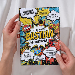 Födelsedagsfesten Retro Tecknad Superheroes Inbjudningar