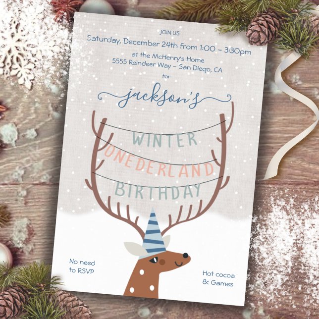 Födelsedagsfesten Rindeer Winter Onederland Inbjudningar (Skapare uppladdad)