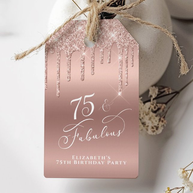 Födelsedagsfesten Ro Guld Glitter 75:e Tack Presentetikett (Skapare uppladdad)