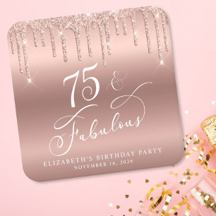 Födelsedagsfesten ro Guld Glitter 75:e Underlägg Papper Kvadrat