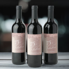 Födelsedagsfesten ro Guld Glitter 75:e Vinflaska Etikett