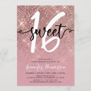 Födelsedagsfesten Ro Guld Shimmer Sweet sixteen Inbjudningar