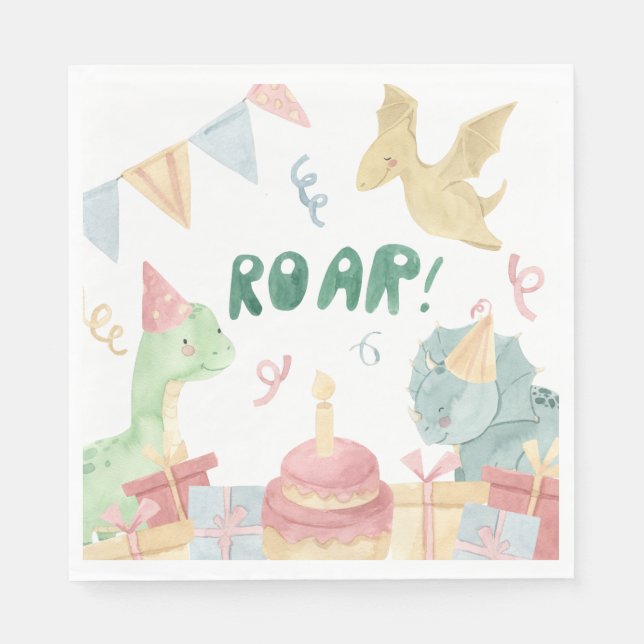Födelsedagsfesten Roar Dinosoar Birthday Napkins D Pappersservett (Framsidan)