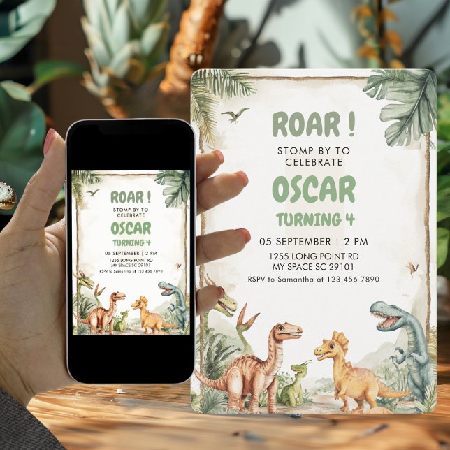 Födelsedagsfesten Roaring Dinosaur Inbjudningar (Skapare uppladdad)