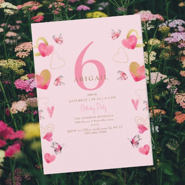 Födelsedagsfesten rosa Butterflies & Hearts Inbjudningar (Skapare uppladdad)