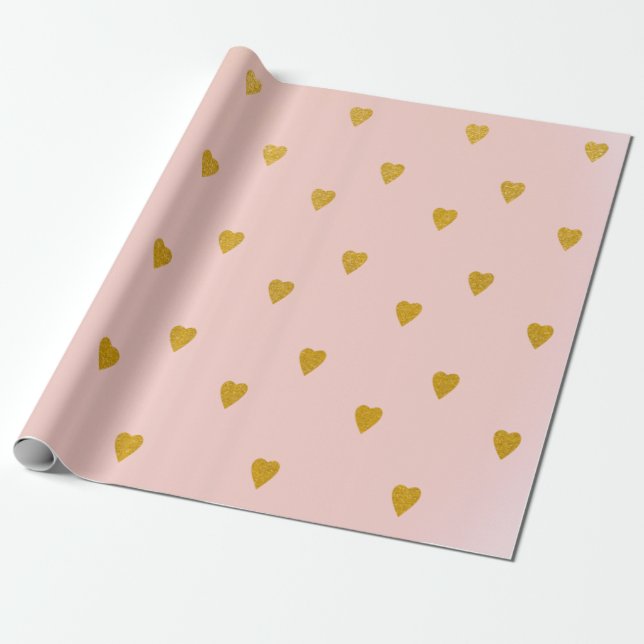 Födelsedagsfesten  Rosa & Cute Guld Hearts Presentpapper (Utrullad)