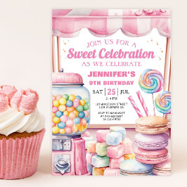 Födelsedagsfesten Rosa Sweets Girl Candy Land Retr Inbjudningar