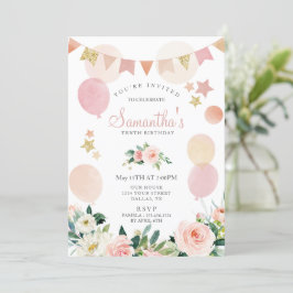 Födelsedagsfesten  Rosa Vår Blommigt Girl Inbjudningar