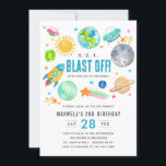 Födelsedagsfesten Rymden Blast Off Rocket Kid Inbjudningar<br><div class="desc">Modern Rymden Galaxy Måne Rocket Spaceship Alien Kid Blast off Kids Children Birthday Investigation</div>