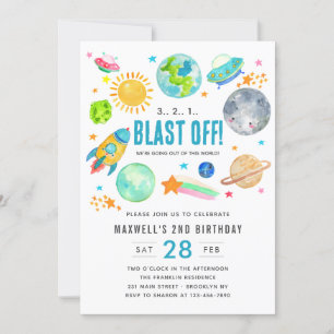Födelsedagsfesten Rymden Blast Off Rocket Kid Inbjudningar