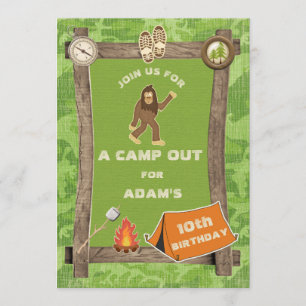 Födelsedagsfesten Sasquatch och Camo Camp out Inbjudningar