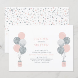 Födelsedagsfesten silver & Rosa Blegon Sweet sixte Inbjudningar