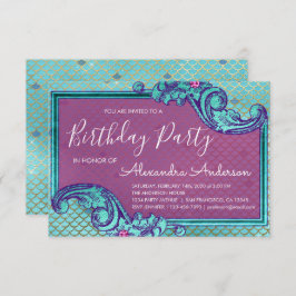 Födelsedagsfesten Skalor för Sjöjungfru av blått o Inbjudningar