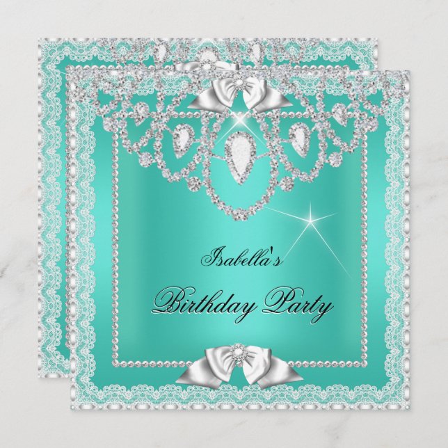 Födelsedagsfesten Snöre Elegant Diamonds Grönt Inbjudningar (Fram/baksida)
