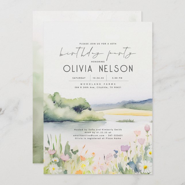 Födelsedagsfesten Sommarnatur och Wildblommor Inbjudningar (Fram/baksida)