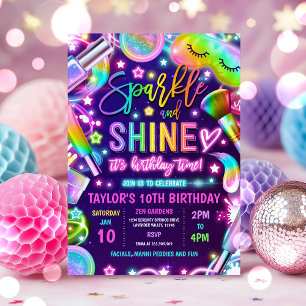 Födelsedagsfesten Spa Makeup Glamor Party Neon Glo Inbjudningar