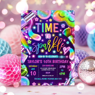 Födelsedagsfesten Spa Makeup Glamor Party Neon Glo Inbjudningar
