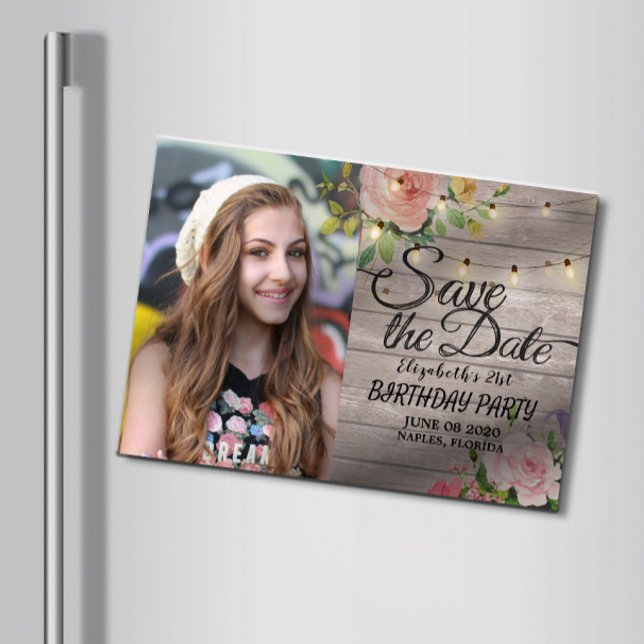 Födelsedagsfesten Spara datumblomningsblommorna Wo Magnetisk Inbjudningskort (Skapare uppladdad)