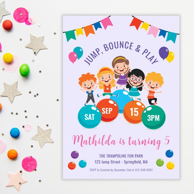 Födelsedagsfesten Spela upp inomhusspelning med ju Inbjudningar (Jump Bounce Play Indoor Playground Birthday Party Invitation)
