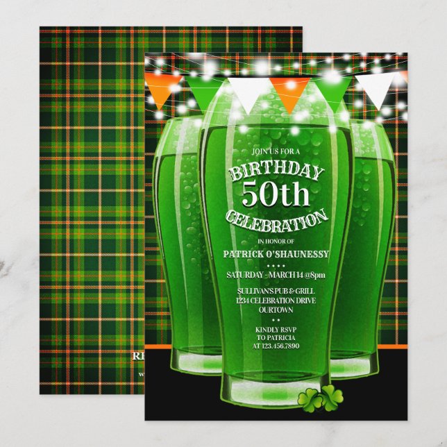 Födelsedagsfesten St. Patricks Day Milestone Inbjudningar (Fram/baksida)