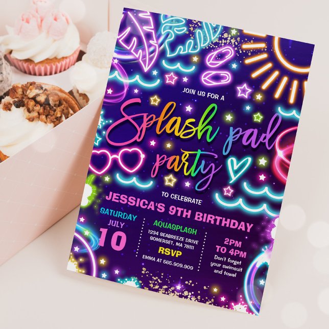 Födelsedagsfesten stänk Pad Waterpark Tie Dye Glow Inbjudningar (Skapare uppladdad)
