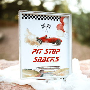 Födelsedagsfesten Stopp-snacks för Tävling Car Red Poster
