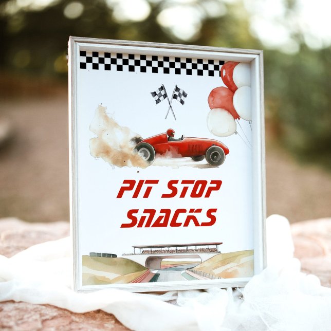 Födelsedagsfesten Stopp-snacks för Tävling Car Red Poster (Skapare uppladdad)