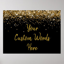 Födelsedagsfesten Svarta och Guld Glitter Poster