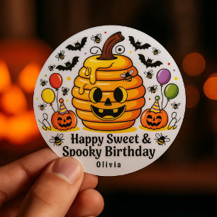 Födelsedagsfesten Sweet and Spooky Halloween Favor Runt Klistermärke