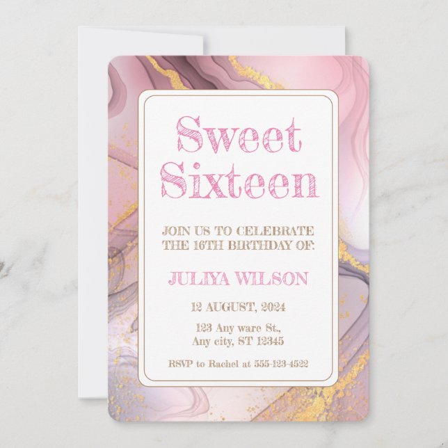 födelsedagsfesten sweet sixteen glitter rosa Guld Inbjudningar (Framsida)