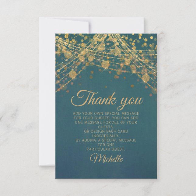 Födelsedagsfesten Tack Teal Guld Glitter Bokeh Kort (Framsida)