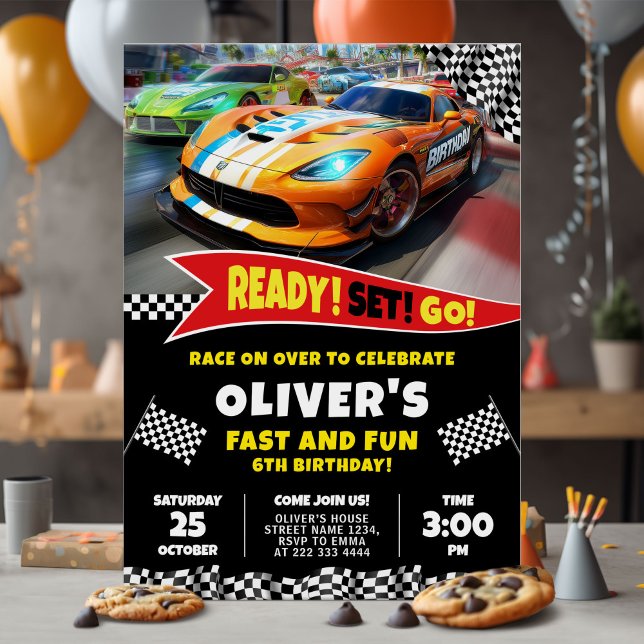 Födelsedagsfesten Tävling i Redo Set Go-bil Inbjudningar (Skapare uppladdad)