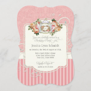 Födelsedagsfesten Tea Party Watercolor Elegant Ro Inbjudningar