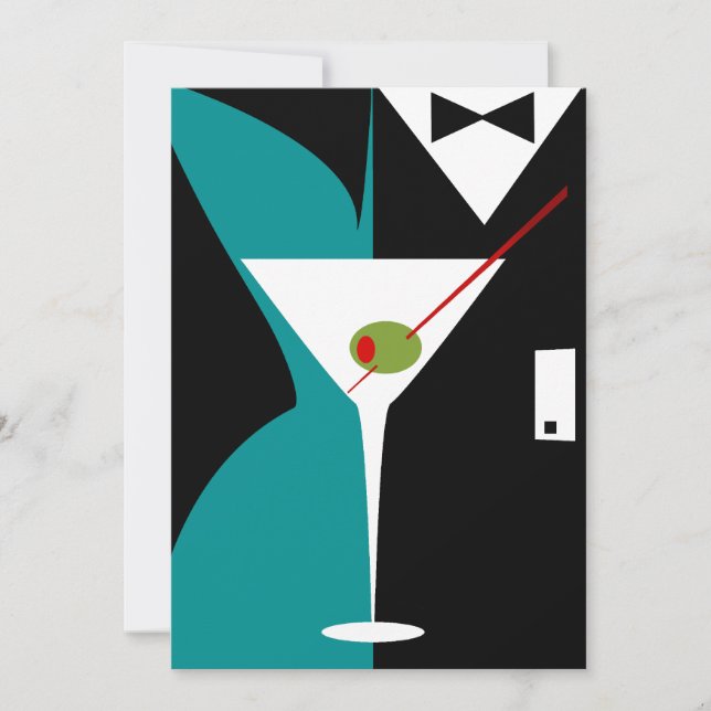 Födelsedagsfesten Teal and Black Art Deco Cocktail Inbjudningar (Framsida)