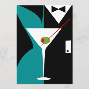 Födelsedagsfesten Teal and Black Art Deco Cocktail Inbjudningar
