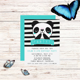 Födelsedagsfesten Teal and Black Cute Panda Inbjudningar