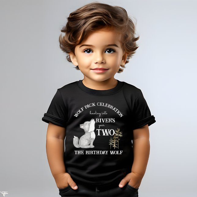 Födelsedagsfesten Tema för liten varg tryckt T Shirt (Howling two Little wolf themed birthday party printed toddler t-shirt birthday wolf shirt)