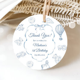 Födelsedagsfesten Toile De Jouy Blue Bow Gåvor Etiketter