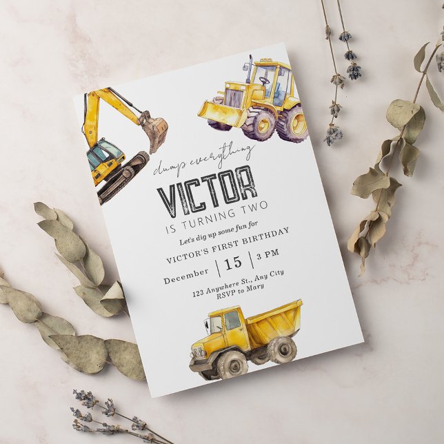 Födelsedagsfesten Traktor Construction Lastbil Inbjudningar (Skapare uppladdad)