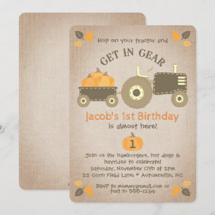 Födelsedagsfesten Traktorpumkins & Lövs Fall Inbjudningar