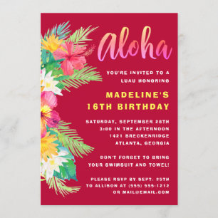 Födelsedagsfesten Tropical Aloha Hawaiian Luau Inbjudningar