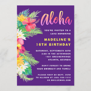 Födelsedagsfesten Tropical Aloha Hawaiian Luau Inbjudningar