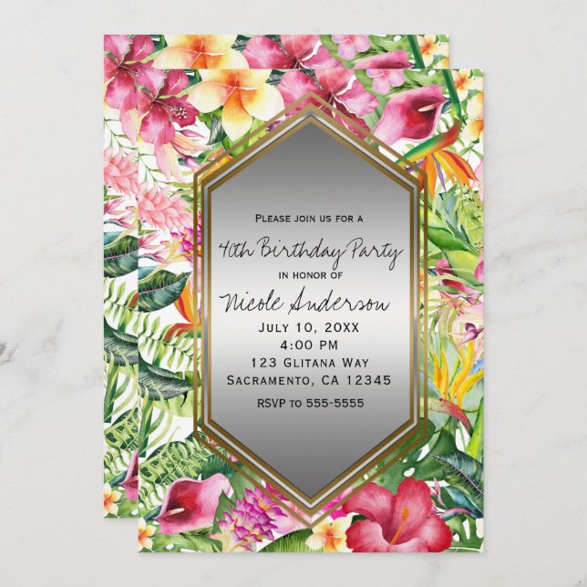 Födelsedagsfesten Tropiska färgämnen: Händelser Inbjudningar (Fram/baksida)