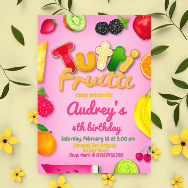 Födelsedagsfesten Tutti Fruitti - Frukt Inbjudningar (Tutti Fruitti - Fruits Birthday Party Invitation)