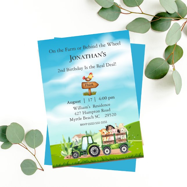 Födelsedagsfesten Unds Farm Tractor Animals Inbjudningar (Skapare uppladdad)