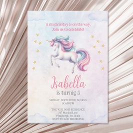 Födelsedagsfesten Unicorn Cute Magic Watercolor Inbjudningar